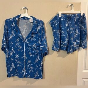Blue Floral plus size Pajama Set